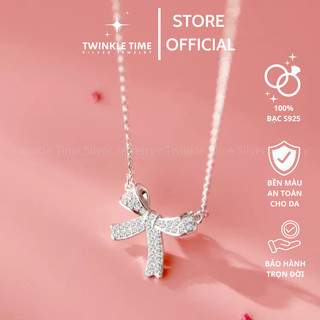 Dây chuyền bạc nữ TWINKLE TIME cao cấp nơ tiểu thư nạm đá cao cấp phong cách Hàn Quốc TT031
