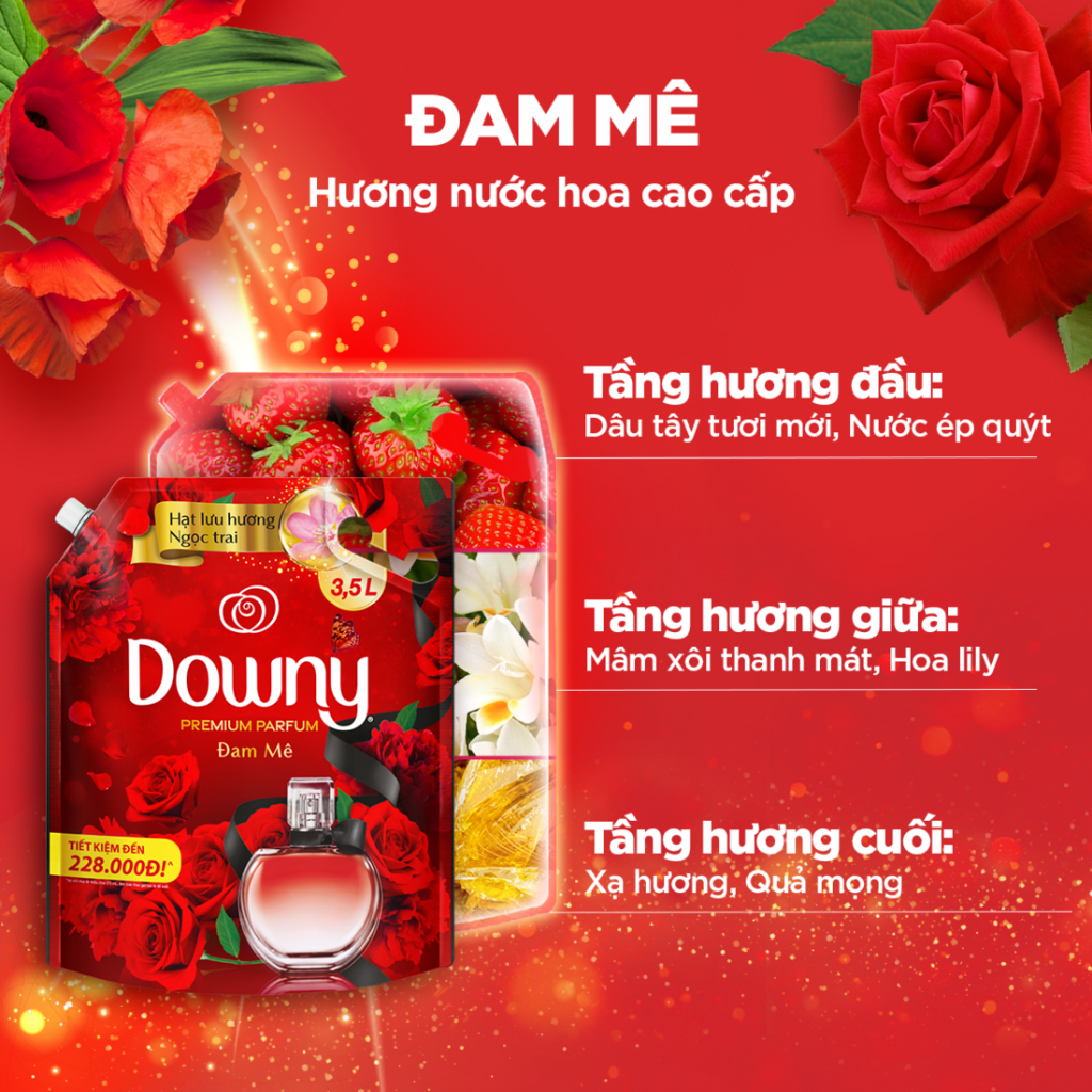 Combo 2 Túi Nước Xả Vải Downy Tinh Dầu Thiên Nhiên Hương Đam Mê 3L/túi