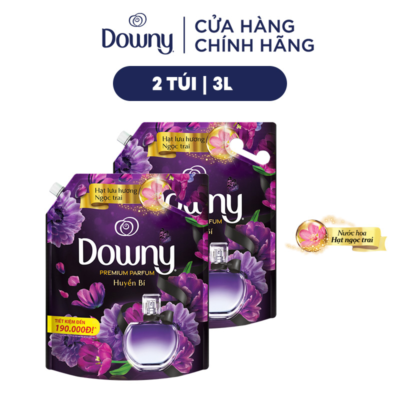 Combo 2 Túi Nước Xả Vải Downy Tinh Dầu Thiên Nhiên Hương Huyền Bí 3L/túi