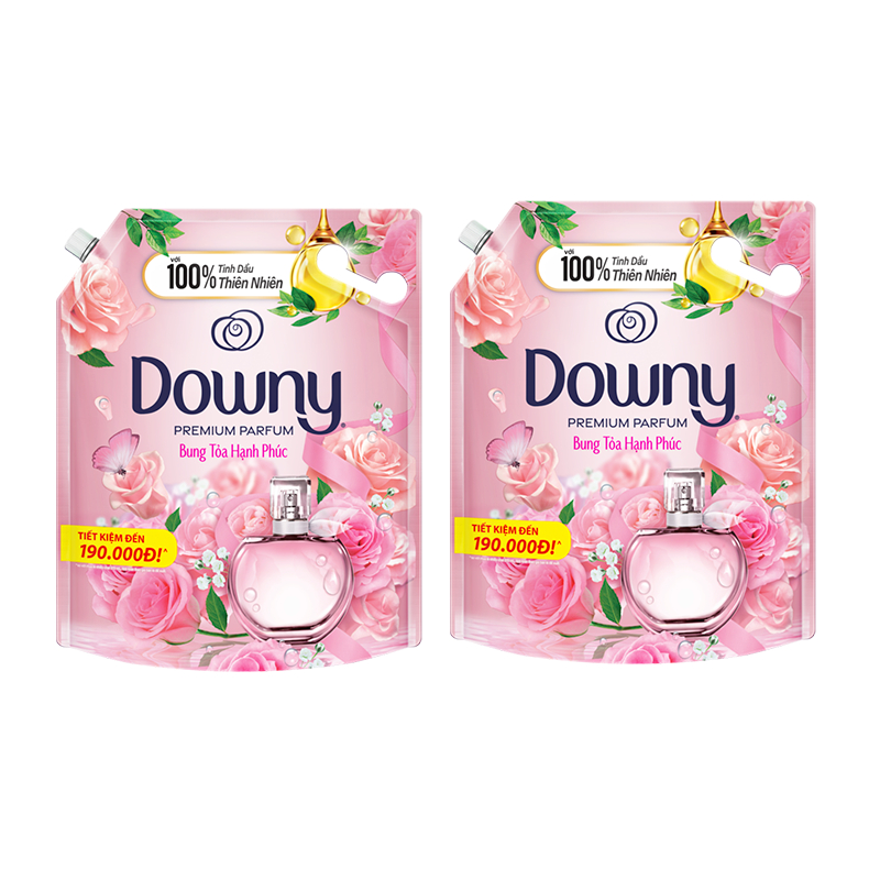 Combo 2 Túi Nước Xả Vải Downy Tinh Dầu Nước Hoa Cao Cấp Hương Bung Tỏa Hạnh Phúc 3L/túi