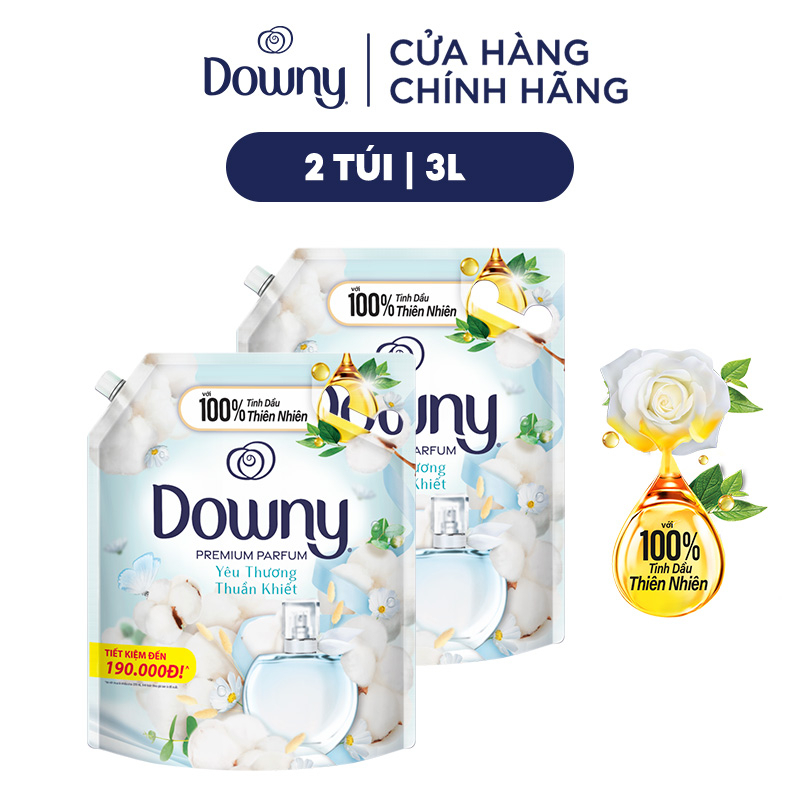 Combo 2 Túi Nước Xả Vải Downy Tinh Dầu Nước Hoa Cao Cấp Hương Yêu Thương Thuần Khiết 3L/túi