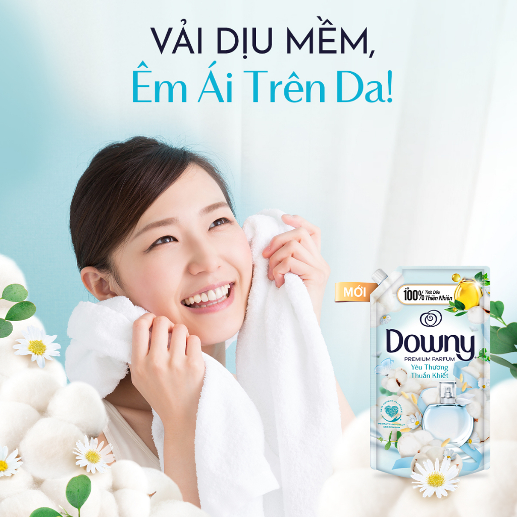 Combo 2 Túi Nước Xả Vải Downy Tinh Dầu Nước Hoa Cao Cấp Hương Yêu Thương Thuần Khiết 3L/túi