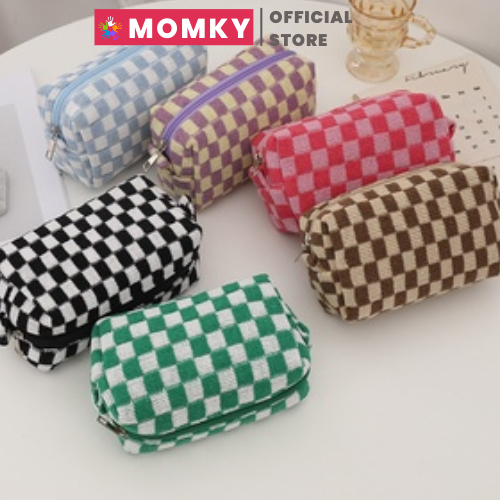 Túi Đựng Bút Vải Cute Hàn Quốc Túi Đựng Bút Caro Cỡ Lớn Túi Đựng Bút Lưới Dệt Kim TB006 Mom Ky
