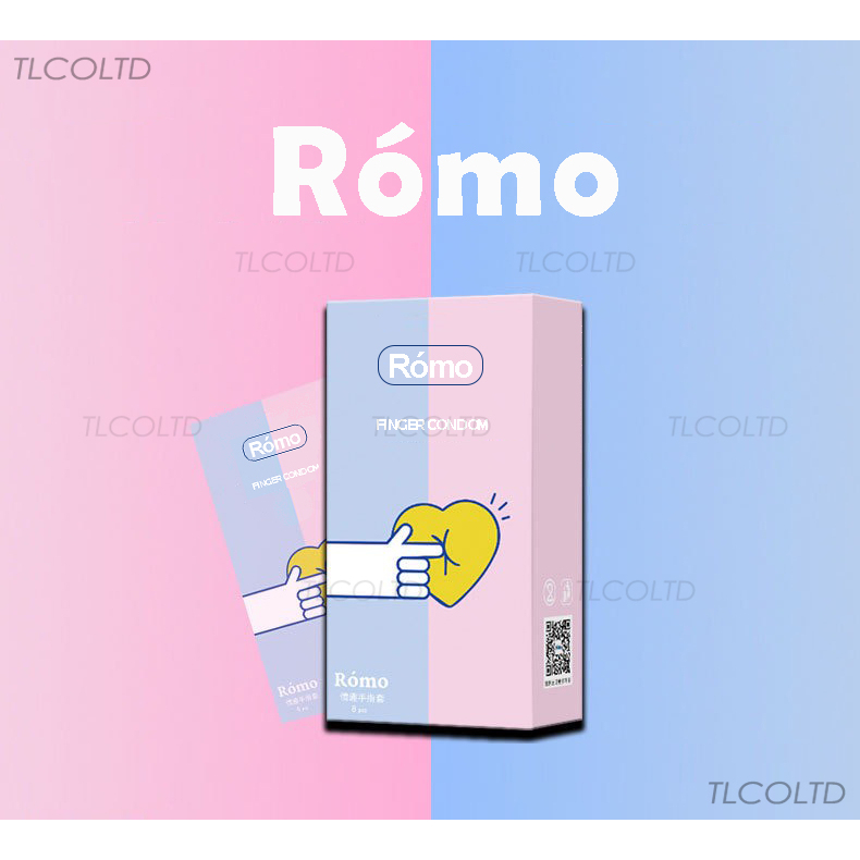 Bao cao su ngón tay Rómo loại trơn không gai siêu bôi trơn siêu dày hộp 8 cái