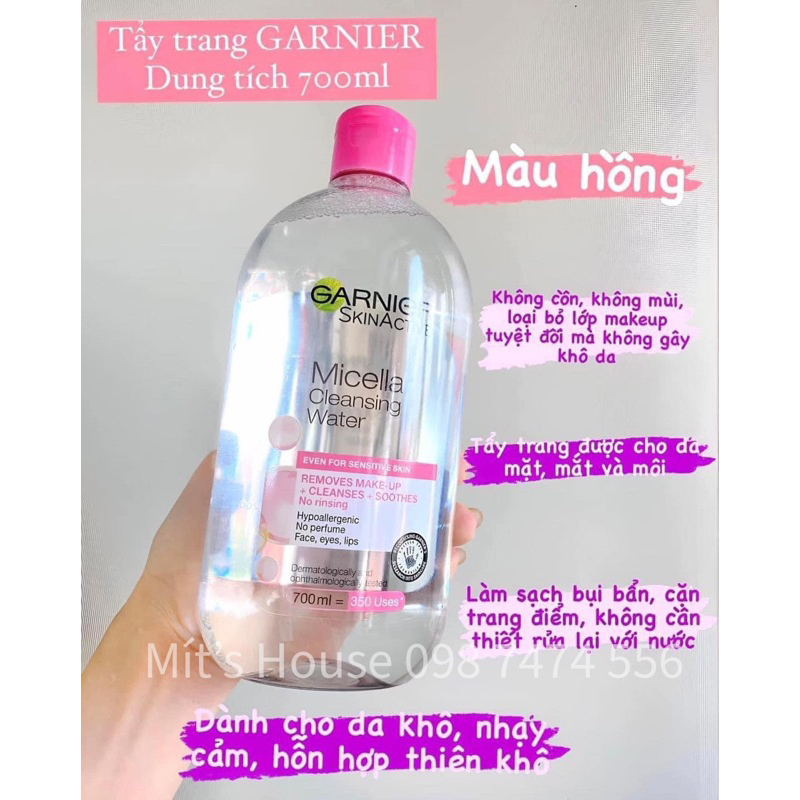 Nước Tẩy Trang Ganier Dành Cho Da Khô, Da Nhạy Cảm Và Da Hỗn Hợp Thiên Khô 700ml