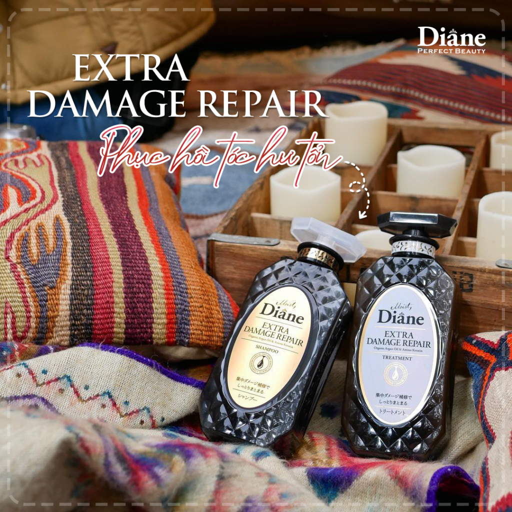 Cặp Gội Xả Phục Hồi Tóc Hư Tổn Nặng Moist Diane Extra Damage Repair - 450mlx2