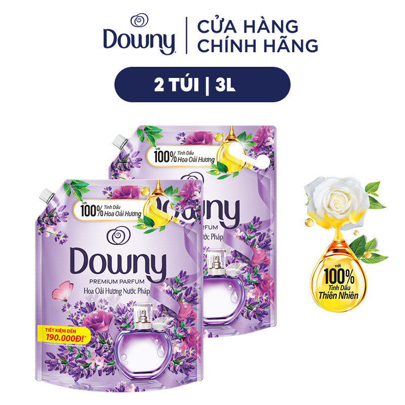 Combo 2 Túi Nước Xả Vải Downy Tinh Dầu Nước Hoa Cao Cấp Hương Hoa Oải Hương 3L/túi