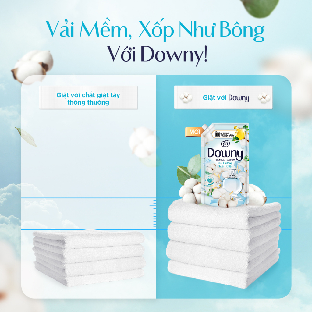 Combo 2 Túi Nước Xả Vải Downy Tinh Dầu Nước Hoa Cao Cấp Hương Yêu Thương Thuần Khiết 3L/túi