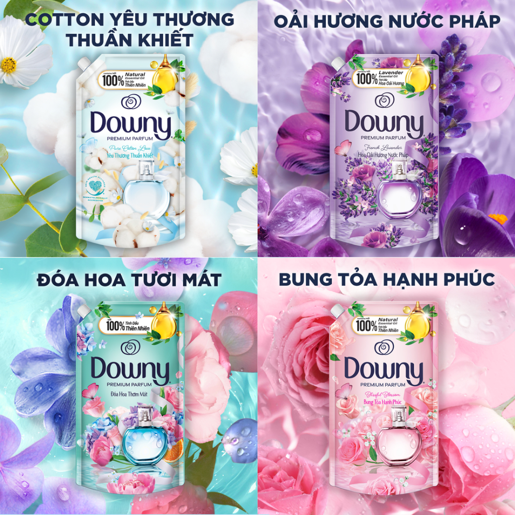 Combo 2 Túi Nước Xả Vải Downy Tinh Dầu Nước Hoa Cao Cấp Hương Hoa Oải Hương 3L/túi