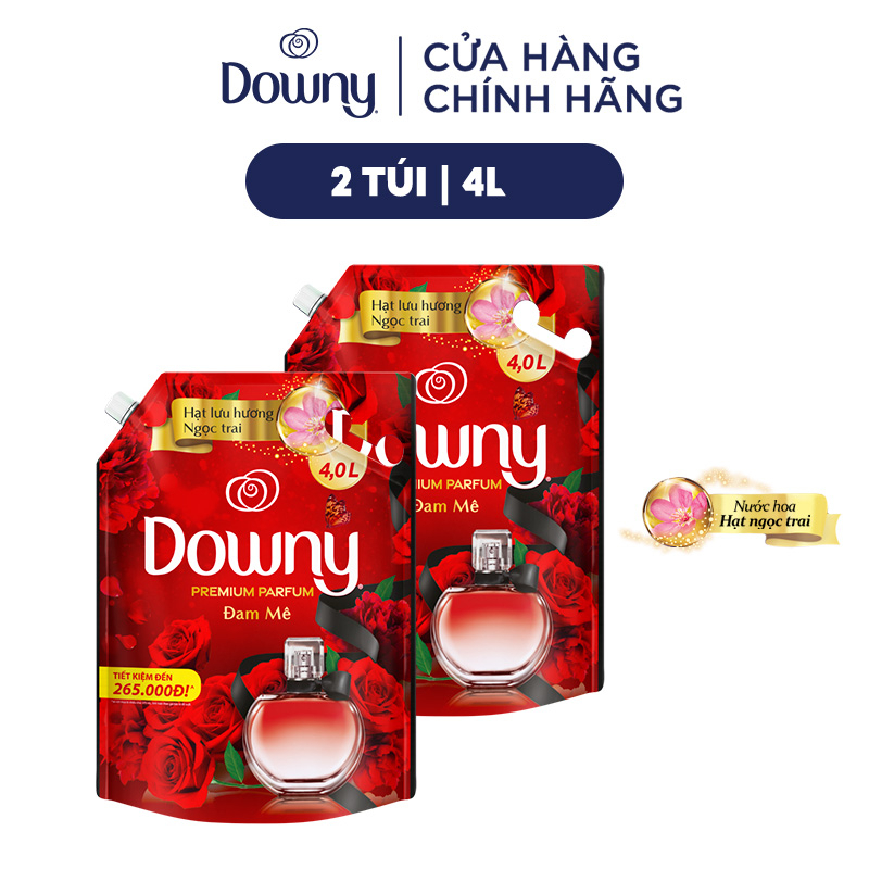 Combo 2 Túi Nước Xả Vải Downy Tinh Dầu Thiên Nhiên Hương Đam Mê 4L/túi