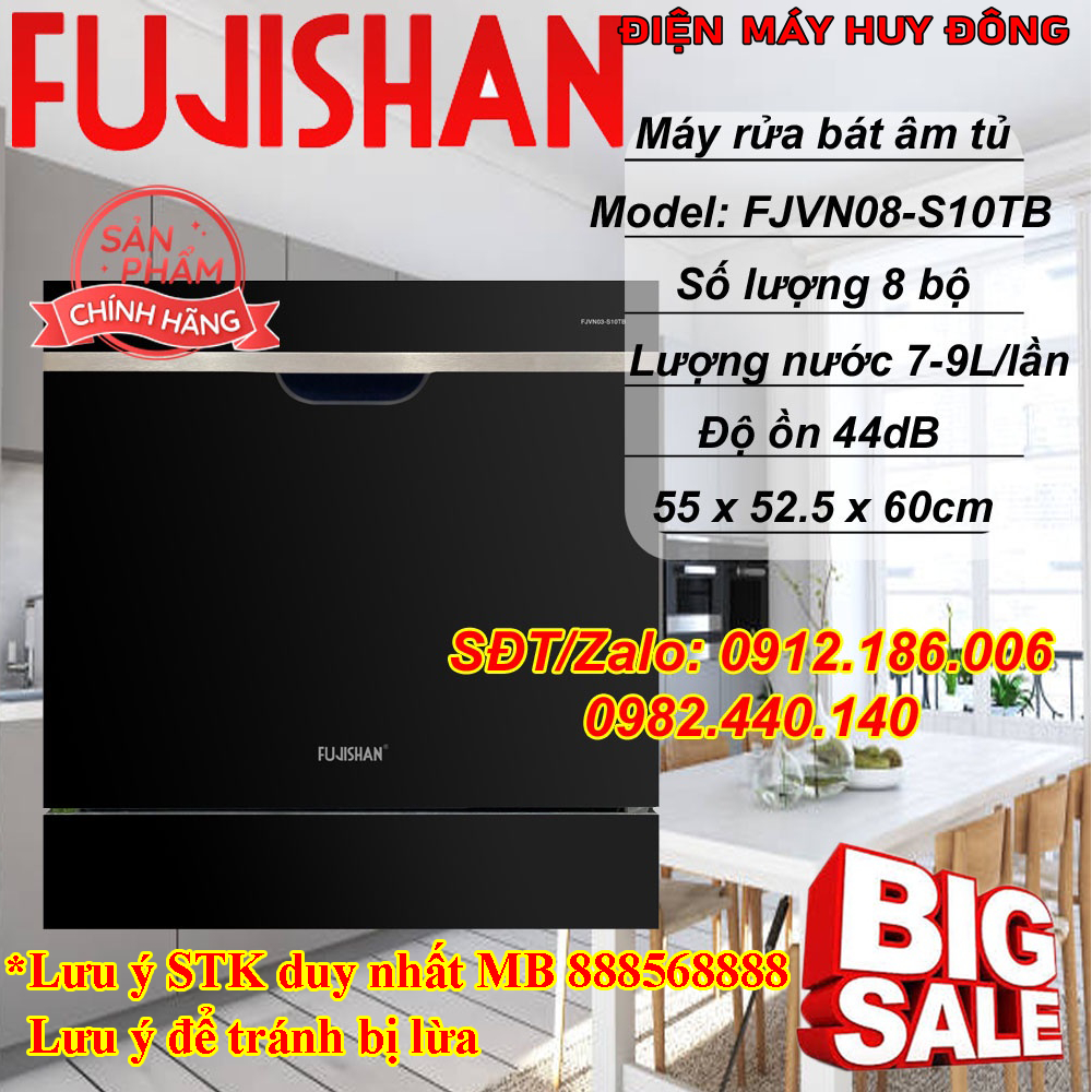 Máy rửa bát Fujishan 8 bộ âm tủ FJVN08-S10TB mặt kính, sấy khí