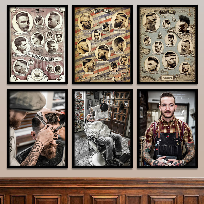 Tranh tóc barber shop treo tường trang trí chất liệu canvas nhập khẩu nâng tầm phong cách hiện đại cho quán đã gồm khung