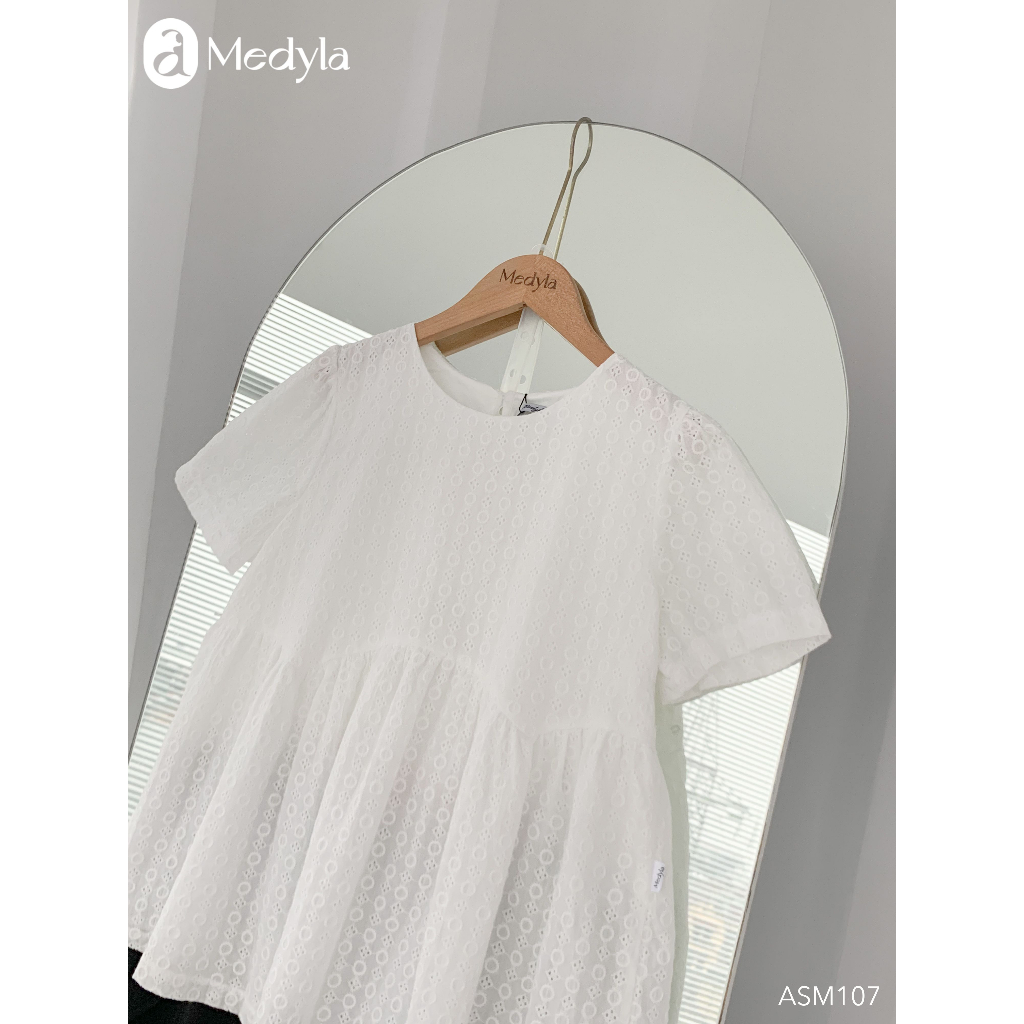 MEDYLA - Áo sơ mi bầu công sở 2 lớp ren trắng cho bầu đi làm, đi chơi cực xinh - ASM107