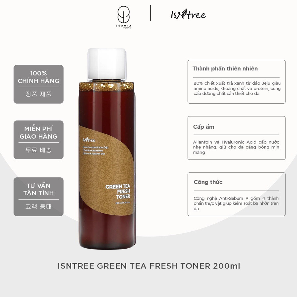 Nước hoa hồng ISNTREE trà xanh giảm mụn Green Tea Fresh Toner 200ml