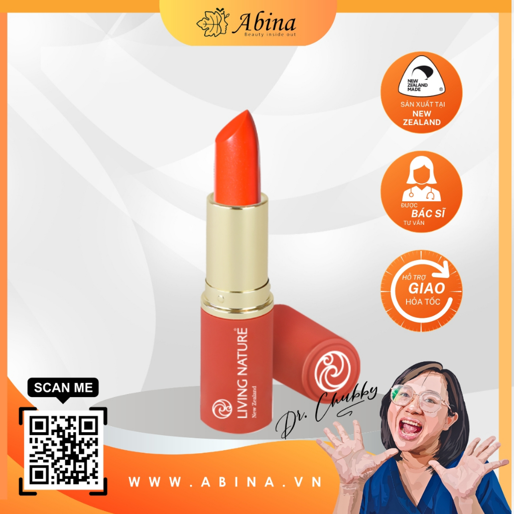 Son Môi Organic Màu Đỏ Cam Living Nature Lipstick Electric Coral - Dr Chubby