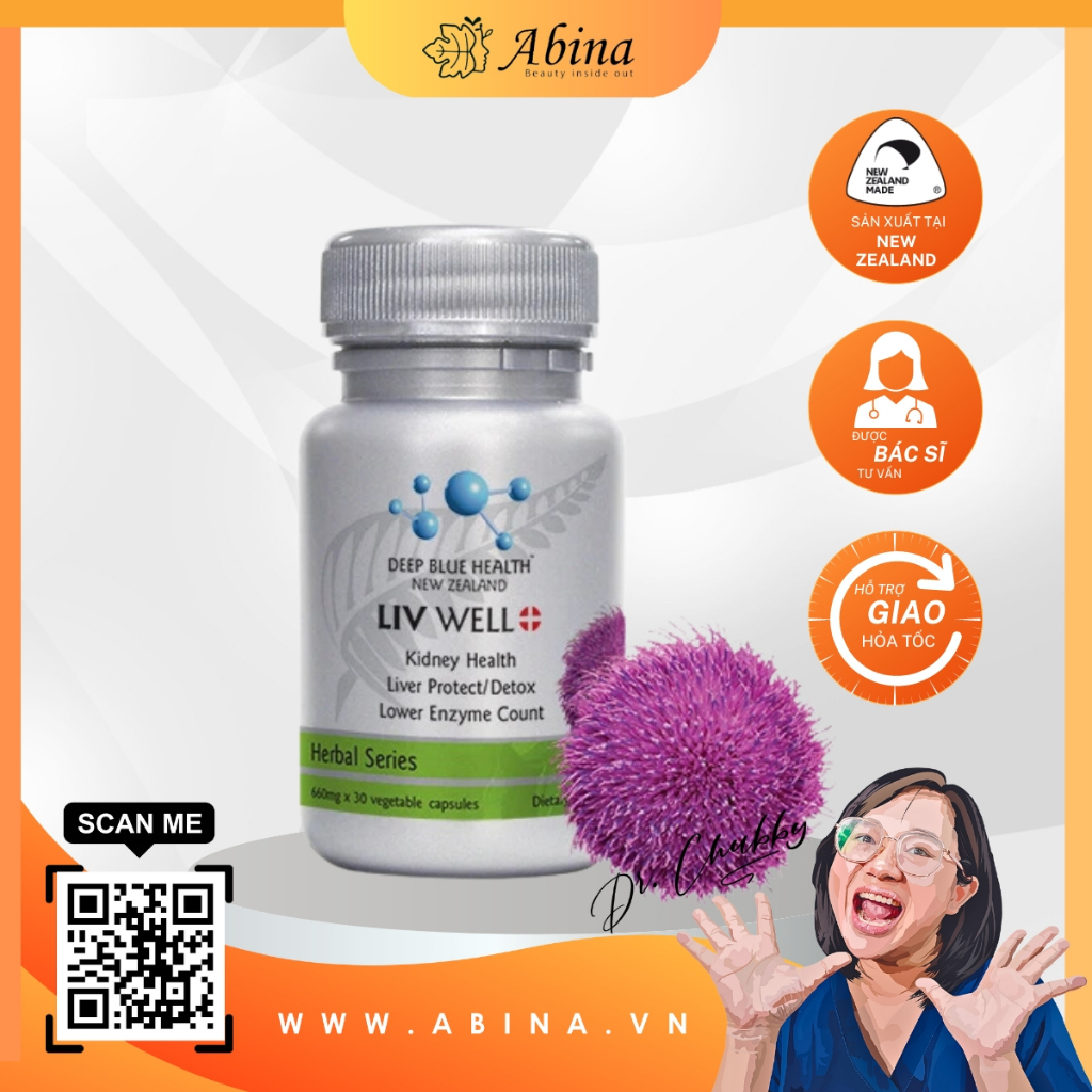 Viên giải độc gan, mát gan, bổ thận Deep Blue Health Liv Well 30 viên Dr Chubby