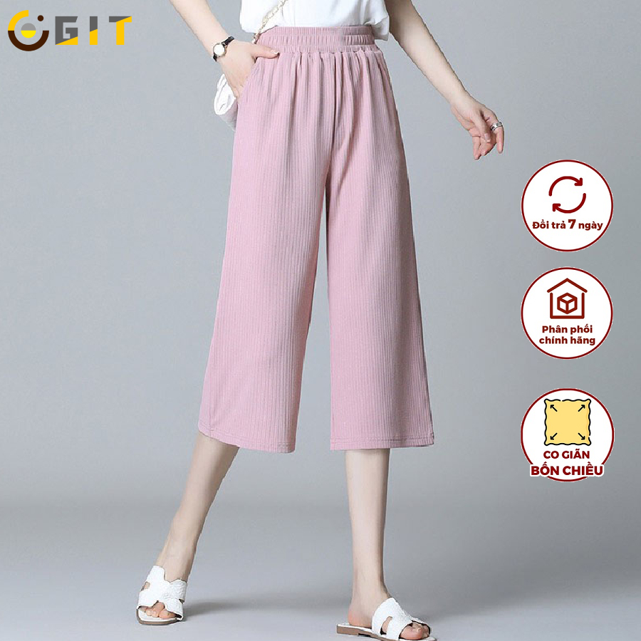 Quần Ống Rộng Nữ DVGIT Dáng Lỡ Chất Liệu Thun Tăm Lạnh Màu Hồng Mát Mịn Phù Hợp Đi Chơi Dạo Phồ Thời Trang Hàn Quốc