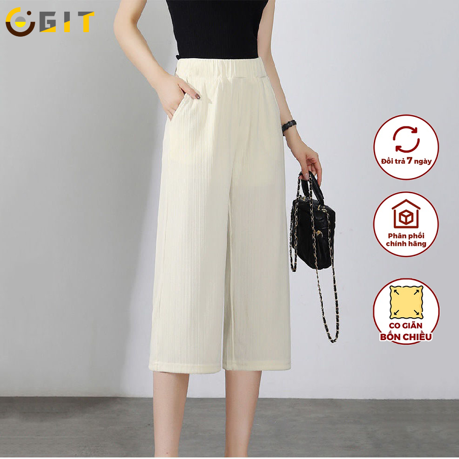 Quần Ống Rộng Nữ DVGIT Dáng Lửng Chất Liệu Thun Tăm Màu Be Mát Mịn Phù Hợp Đi Chơi Dạo Phồ Thời Trang Hàn Quốc
