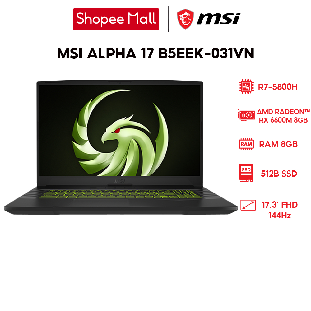 Laptop MSI Alpha 17 B5EEK-031VN (R7-5800H | 8GB | 512GB | Radeon™ RX 6600M 8GB | 17.3')
