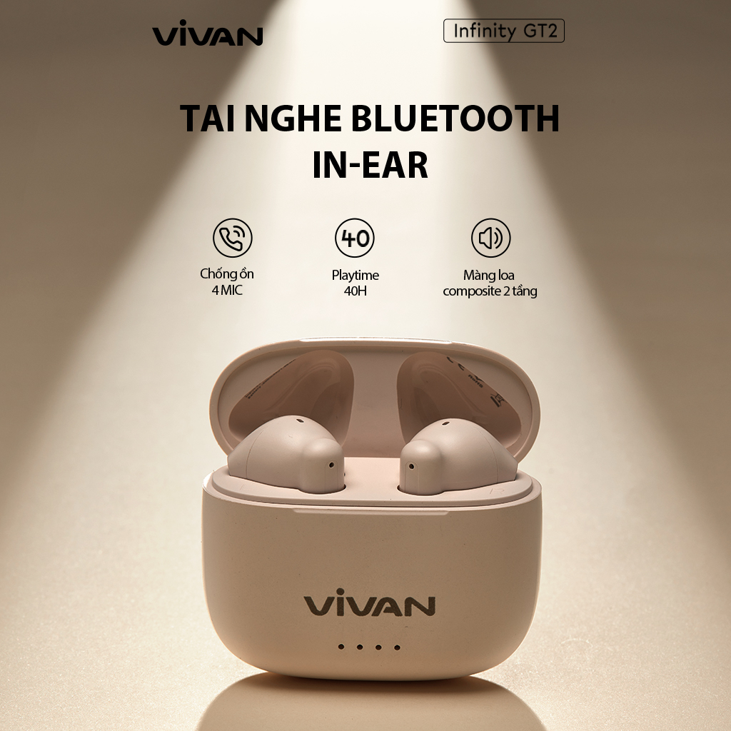 [VOUCHER GIẢM SÂU 50K] Tai Nghe Không Dây Bluetooth 5.3 VIVAN Infinity GT2 Chống Nước IPX4 Plytime Đến 40H - BH 12 THÁNG