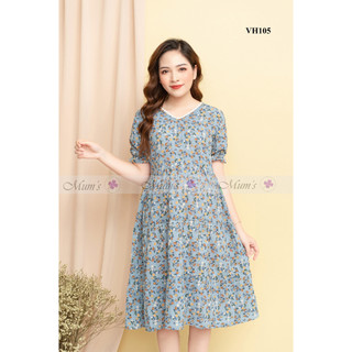 ĐẦM BẦU 🚛FREESHIP🚛 Váy voan hoa nhí xanh cổ tim 3 tầng