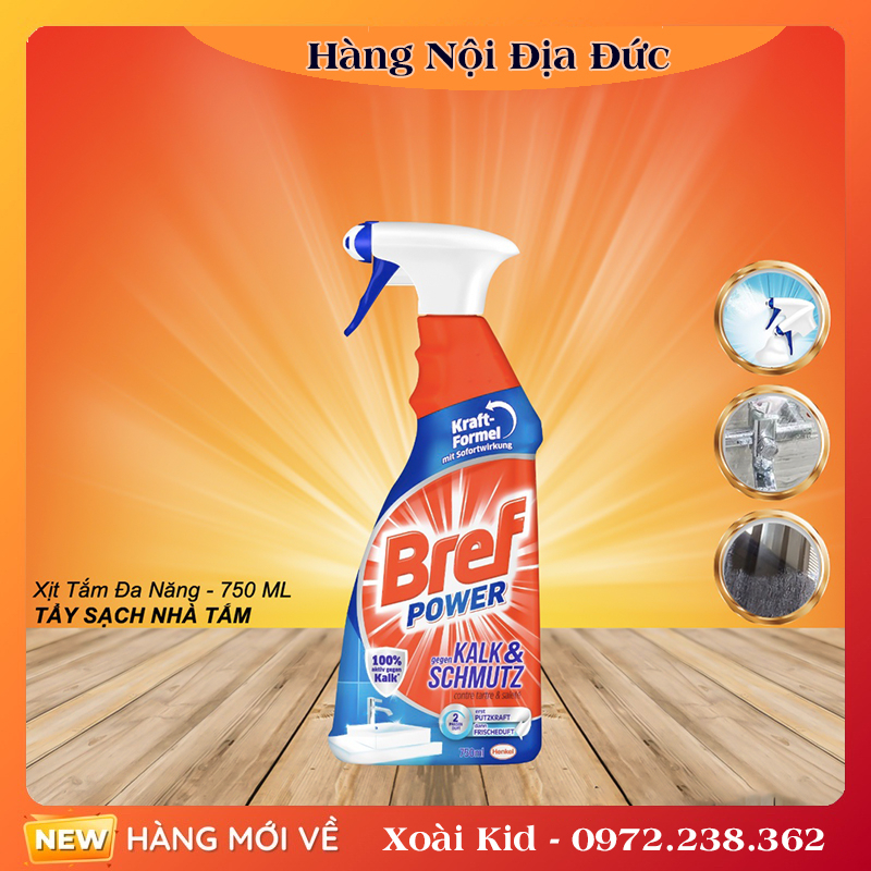 [Mẫu mới nhất] Chai xịt vệ sinh tẩy cặn canxi inox, vòi sen, vách kính Bref Power 750ml - Hàng Nội Địa Đức