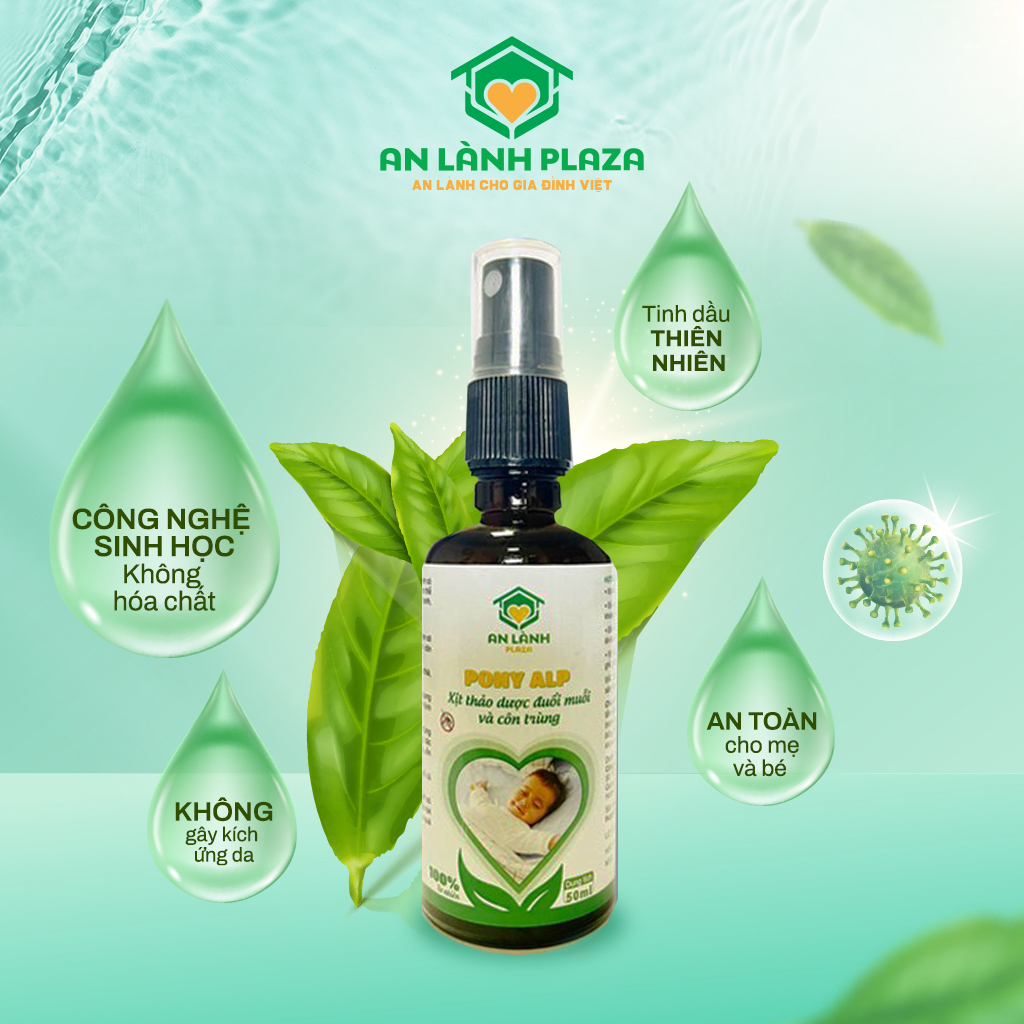 Chai xịt tinh dầu đuổi muỗi và côn trùng Pony ALP (50ml) phân phối An Lành hương xả, bạc hà