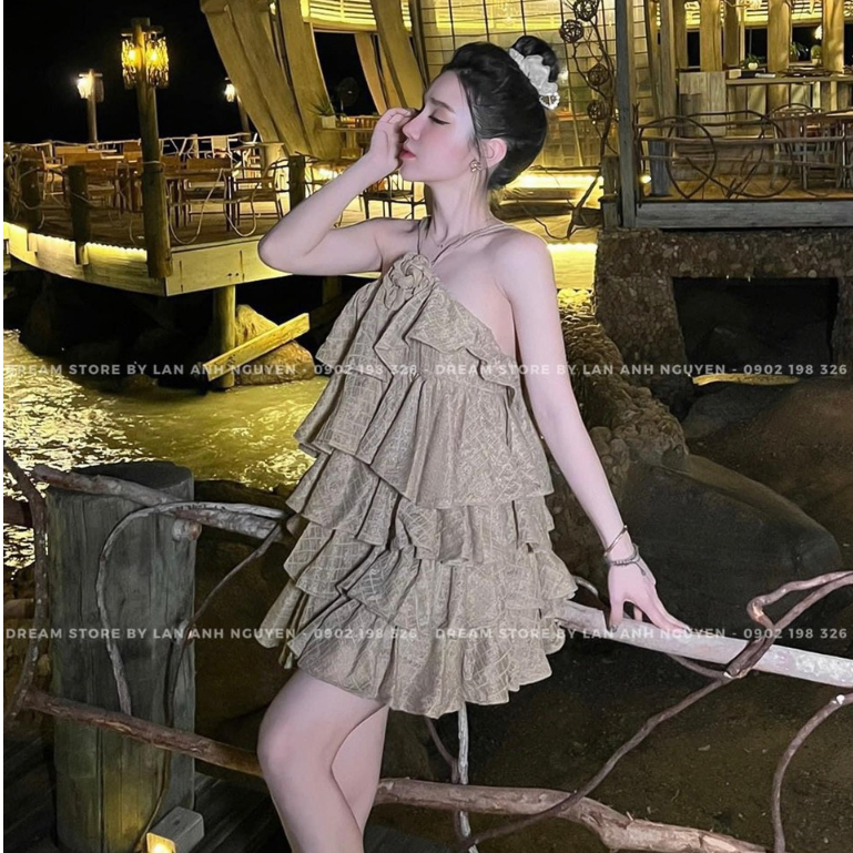 Váy Yếm Dây 5 Tầng Kèm Hoa Cài Ngực Chất Ren Lưới Hoa Mềm Mại Điệu Đà Sexy - Tổng Kho Quần Áo VP88115