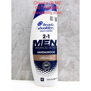 Date T7/2023_ Dầu gội loại bỏ gàu của Mỹ 2in1 Head & Shoulders Sandalwood For Men 380ml