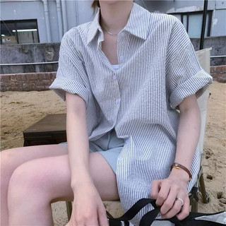 Áo sơ mi kẻ xốp, áo sơ mi nữ kiểu dáng áo Hàn Quốc dáng rộng