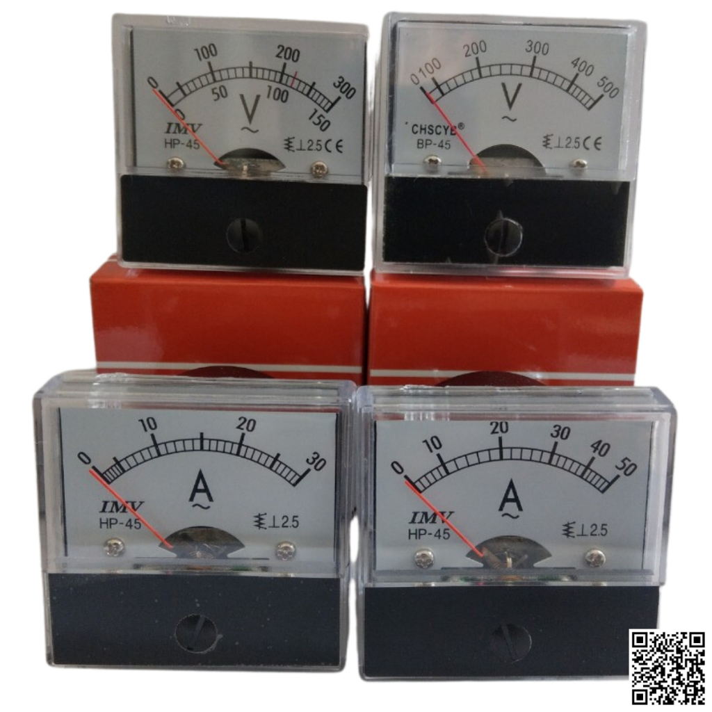 Đồng hồ HP-45 size 45x45 đo điện áp, dòng điện trực tiếp tiêu chuẩn Đài Loan dạng kim trên tủ điện, máy ổn áp