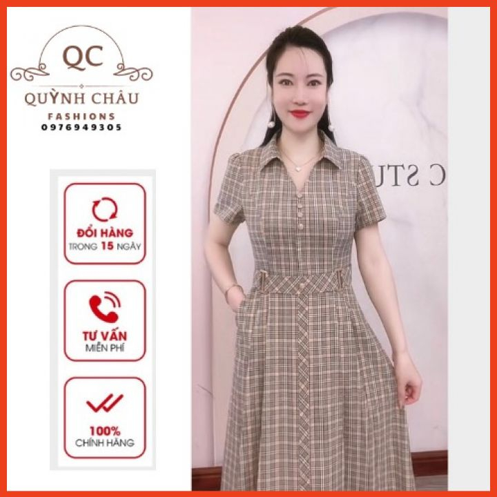 Đầm trung niên cho mẹ cổ sơ mi sang trọng công sở chất lụa hồng ngọc