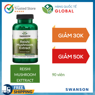Swanson reishi mushroom extract, 90 viên, hỗ trợ tăng miễn dịch cho người lớn