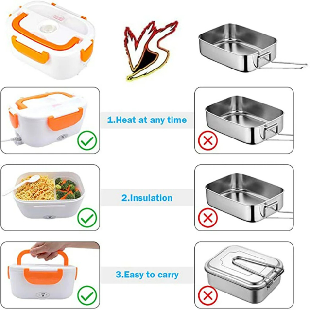 Hộp Cơm Giữ Nhiệt Cắm Điện Ruột Inox Cao Cấp, Hộp Cơm Văn Phòng Hâm Nóng Thức Ăn, Có Quai Xách Tiện Lợi Mang Theo