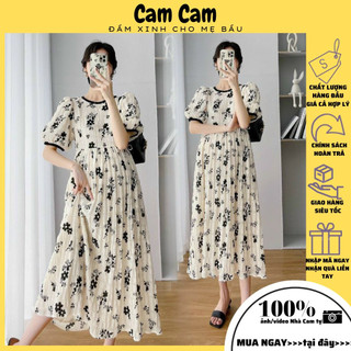 Váy bầu công sở dáng dài đẹp Đầm bầu dự tiệc họa tiết hoa xinh dáng suông