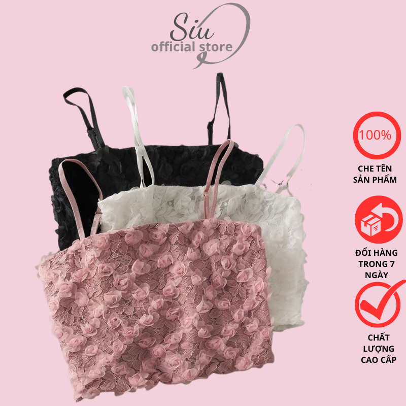 Áo Bra Nữ Ren Hoa Hồng Thêu Nổi 2 Dây Thun Lưng Co Giãn Hot Trend (Bra Hoa Hồng) SiuDolot