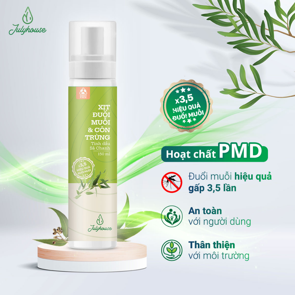 Bình Xịt Phòng Tinh Dầu Sả Chanh, Bạc Hà, Quế, Bạch Đàn Chanh Đuổi Muỗi 280ml Julyhouse Khử Mùi