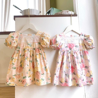 váy cổ vuông ren trắng sz 8-26kg bé gái