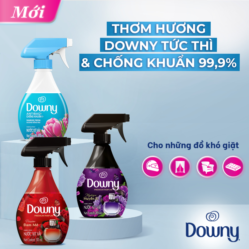 Combo 2 Chai Xịt Vải DOWNY Khử Mùi Và Chống Khuẩn 99.9% Hương Nắng Mai 370ml/chai