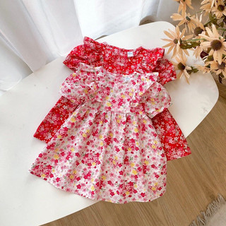Váy cộc tay bèo vai hoa nhí size 8-26kg bé gái