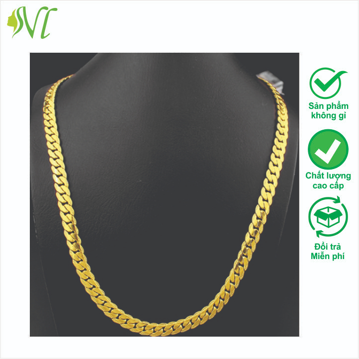 Dây chuyền nam cao cấp titan màu vàng phun cát ngầu dài 60 cm dạng dẹp không đen xài nước tốt