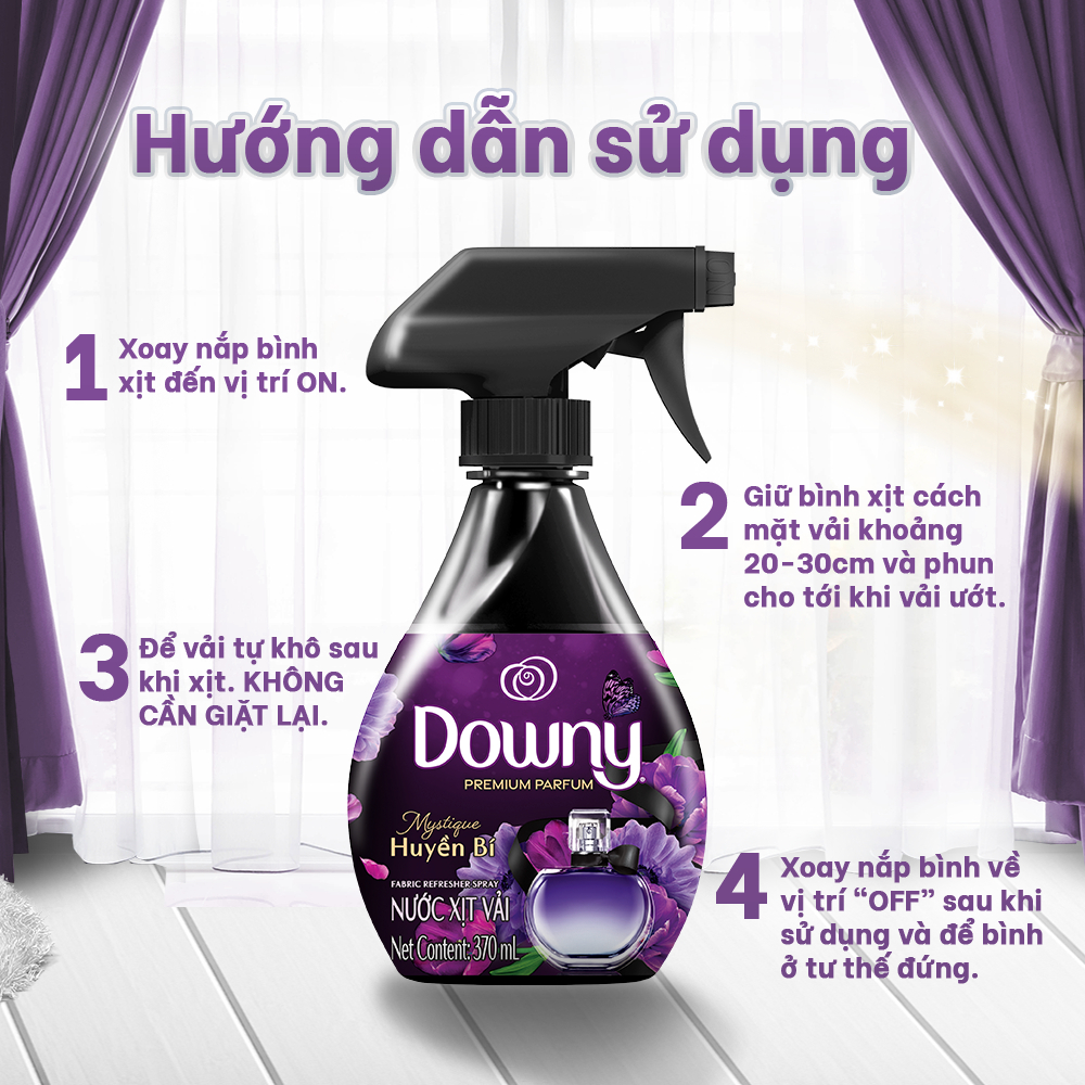 Combo 2 Chai Xịt Vải DOWNY Khử Mùi Và Chống Khuẩn 99.9% Hương Huyền Bí 370ml/chai