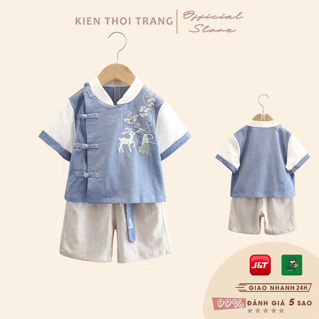 Bộ Đồ Hán Phục Chất Đũi Thoáng Khí Thêu Họa Tiết Phong Cách Thời Trang Trung Hoa Cho Bé Trai, Bé Gái.