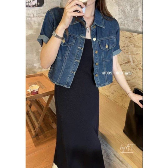 Áo jean croptop tay ngắn phối cúc nổi bạt MaiA Aojeancrt