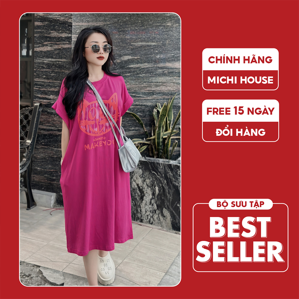 Đầm Thun Suông Michi House Váy Thun Xuông Dáng Maxi Dài Qua Gối Đi Biển Du Lịch Có Bigsize 70kg Bầu Mặc Cũng Xinh V607