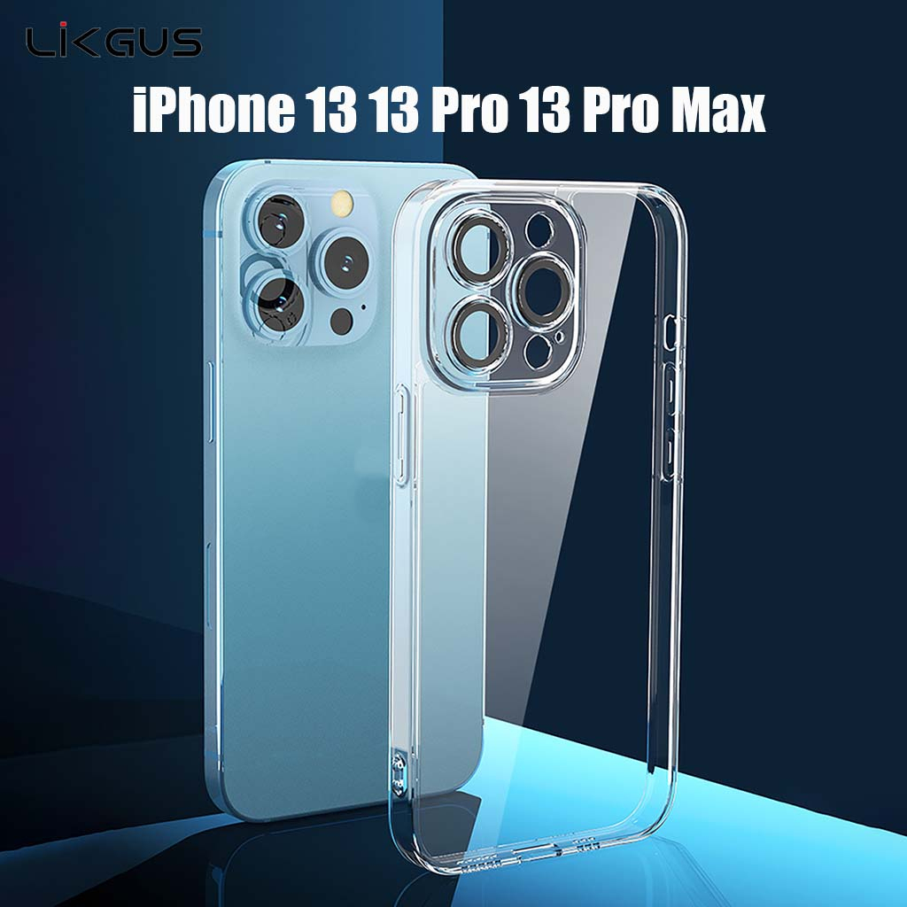 Ốp lưng điện thoại iP 13 13 Pro 13 Pro Max Likgus mặt lưng PC cứng trong viền màu TPU mềm có len bảo vệ camera chống sốc