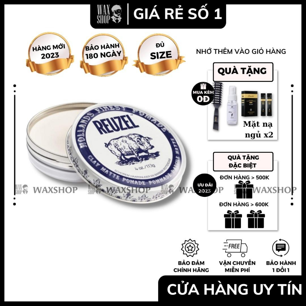 Sáp Vuốt Tóc Nam Reuzel Clay Matte Pomade 35Gr|113Gr - Hàng Chính Hãng, Bảo Hành 180 Ngày - Kèm Quà Tặng - Waxshop