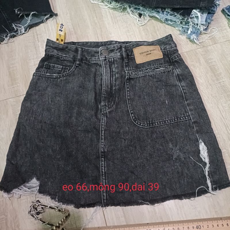 Chân váy jean,bò ngắn cạp cao