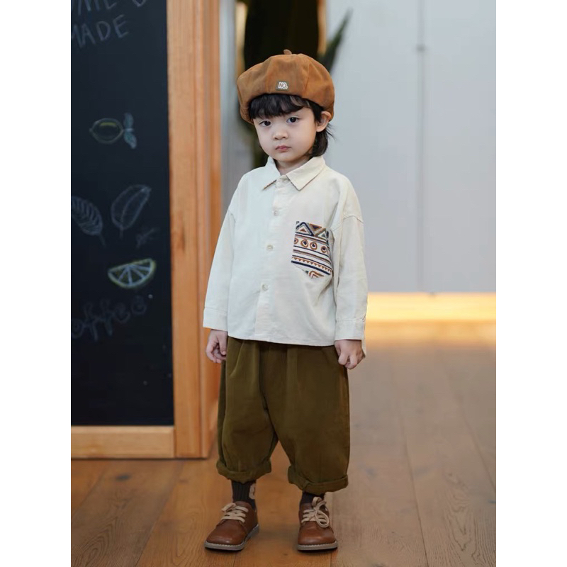 Áo sơ mi nhung tăm thổ cẩm Hàn Quốc dành cho bé trai bé gái size 80-130