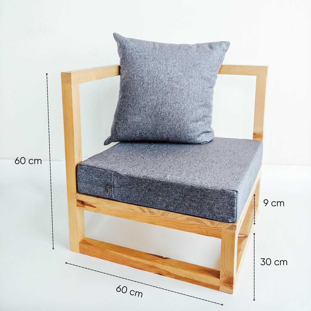 Ghế sofa đơn một tay FEGO gỗ thông tự nhiên kèm đệm